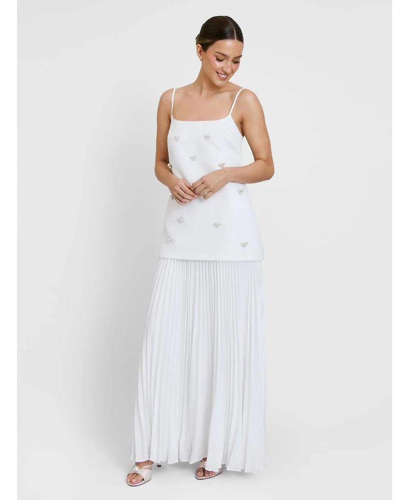 Six Stories Women's Embellished Pearl Strappy Maxi Dress