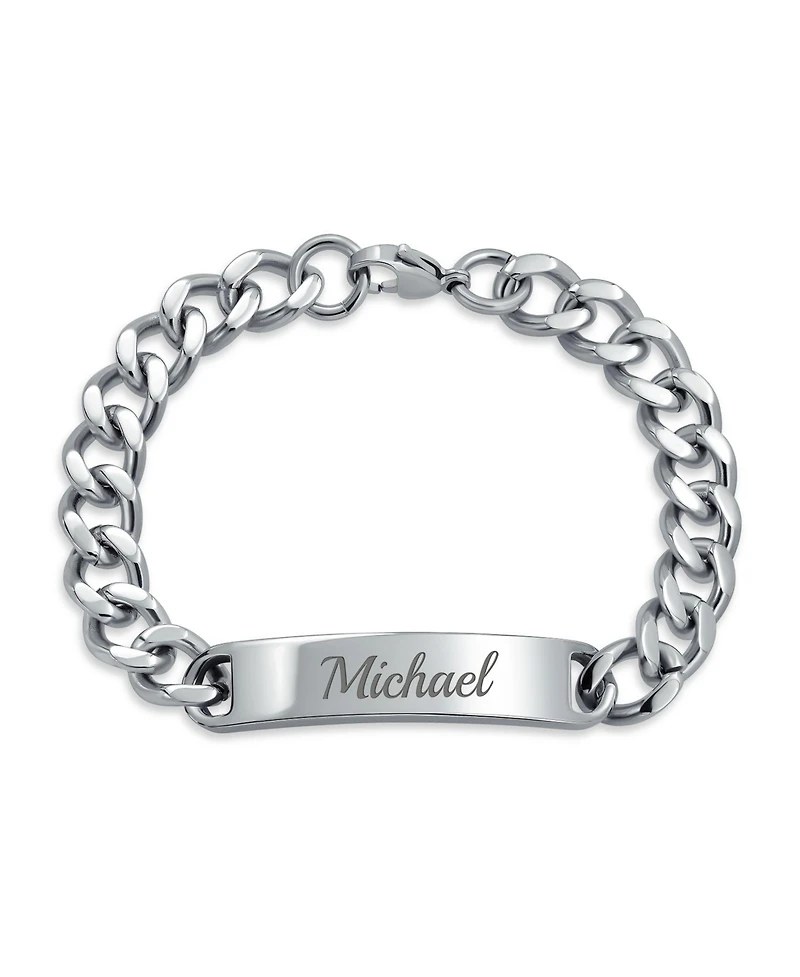 Bling Jewelry Blank Id Identification Bracelet Stainless Steel Curb Link Chain 7.5, 8, 8.5 Inch