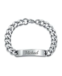 Bling Jewelry Blank Id Identification Bracelet Stainless Steel Curb Link Chain 7.5, 8, 8.5 Inch