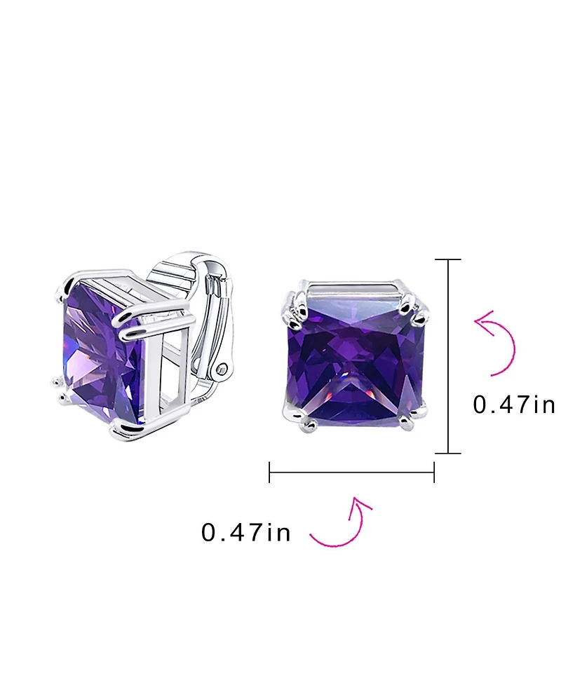 Bling Jewelry 12MM Princess Cut Cubic Zirconia Cz Solitaire Statement Clip On Stud Earrings Non Pierced
