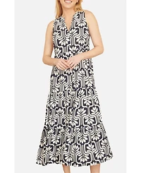 Yumi Women's Retro Print Relaxed Midi Dress
