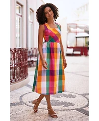 Yumi Women's Seersucker Cotton Midi Sun Dress