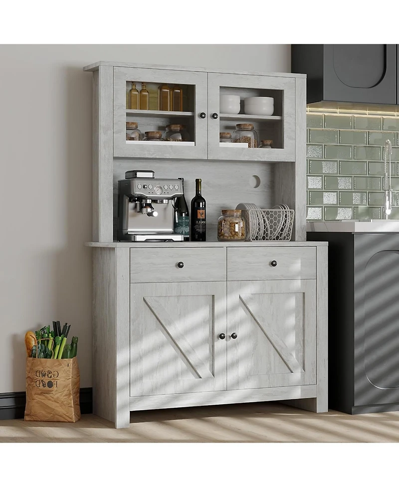 gaomon 64 in Pantry Cabinet with Microwave Stand Freestanding Kitchen Storage with Drawer Shelves Coffee Bar