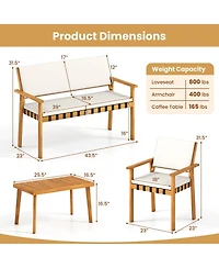 Gymax Set of 4 Wood Furniture Set w/Coffee Table Seat Back Cushions for Backyard Porch