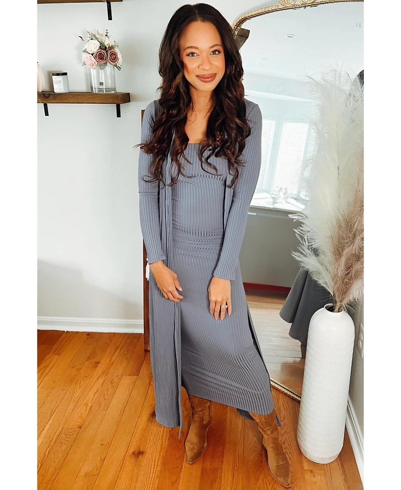 Pinkblush Maternity Ribbed Sleeveless Dress Cardigan Set
