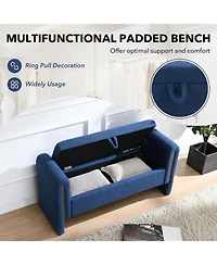 Rainsken Upholstered Storage Ottoman, Modern Teddy End of Bed Bench, Window Storage Stool with Arms for Living Room, Bedroom