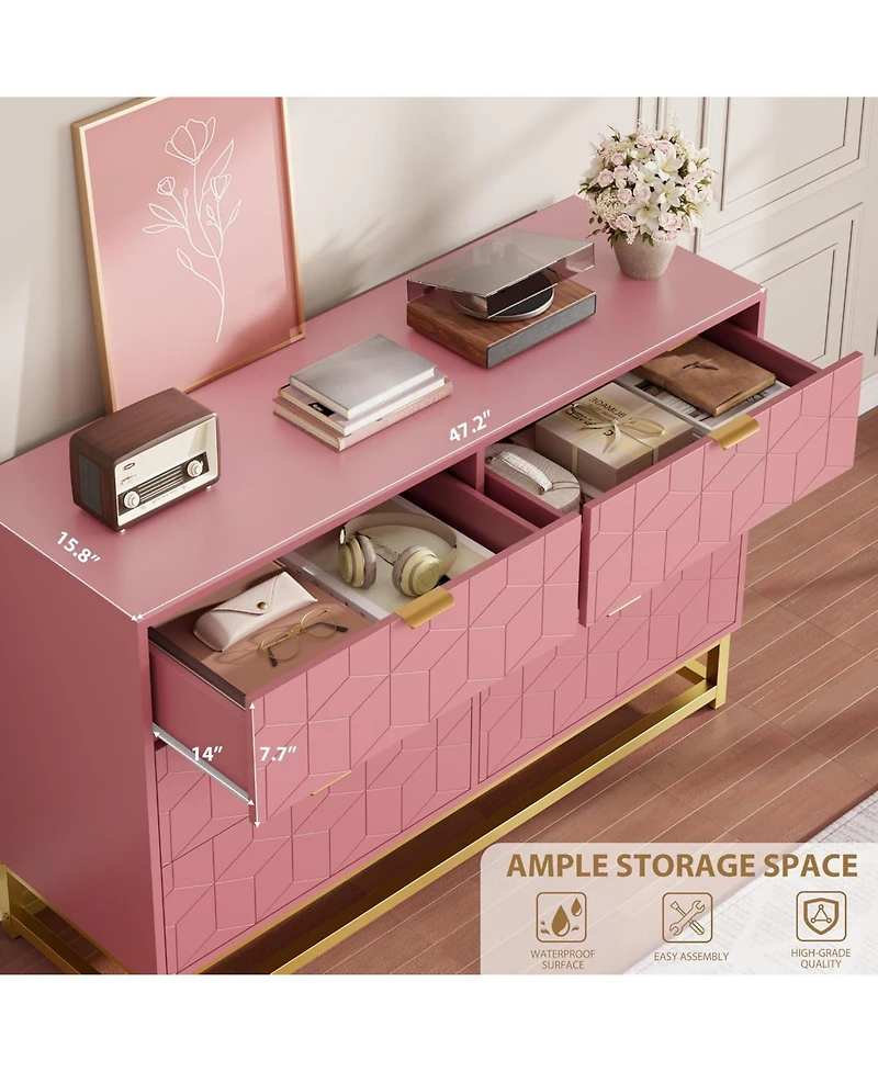 gaomon 6 Drawer Dresser with Wide Storage, Modern Wood Chest Organizer with Metal Legs for Bedroom or Hallway