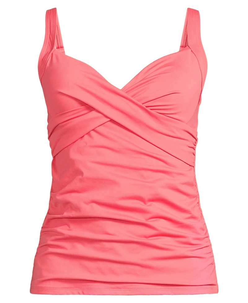 Lands' End Women's Long Torso V-Neck Wrap Underwire Tankini Swimsuit Top