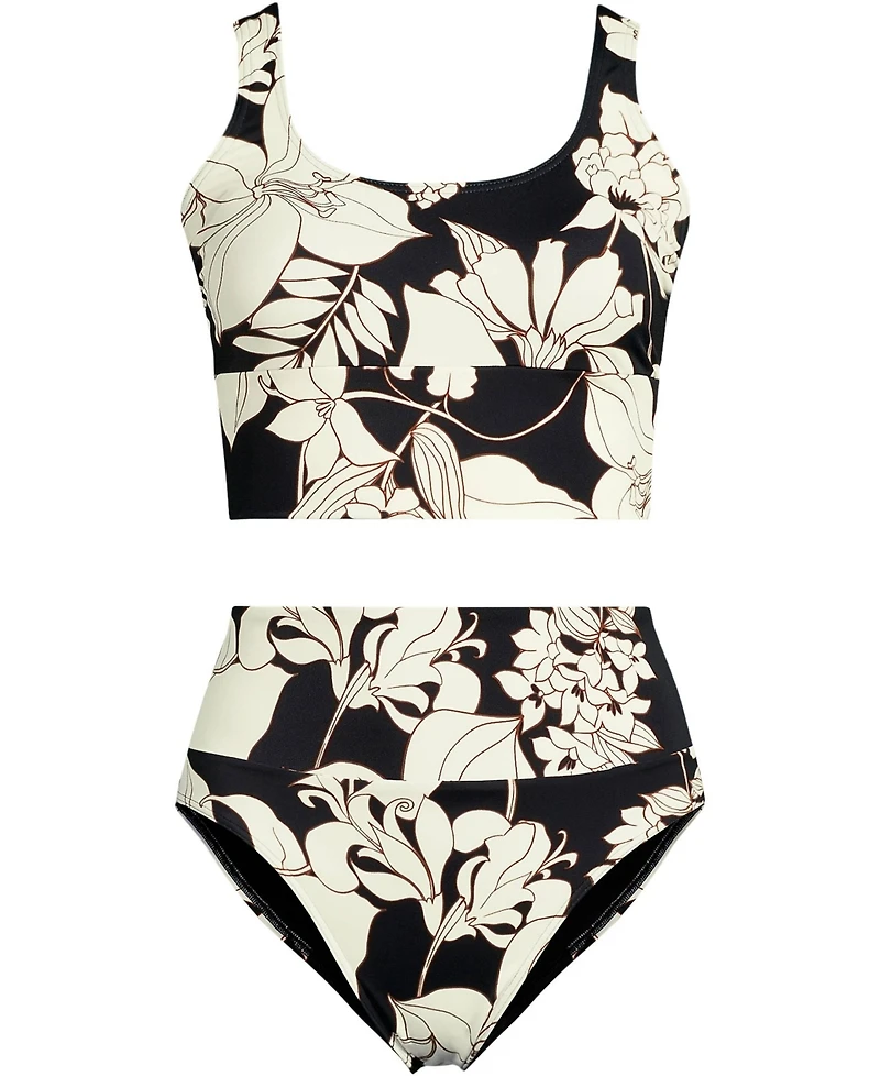 Lands' End Women's Plus Tugless Midkini Top and High Waisted Bottom Swimsuit Set