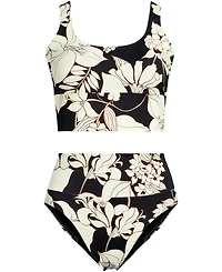 Lands' End Women's Plus Tugless Midkini Top and High Waisted Bottom Swimsuit Set