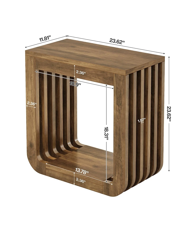 Tribesigns Side Table Set of 2, Farmhouse Narrow End Table with Slatted Open Frame, Wooden Rustic Accent Sofa Side Table