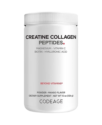 Codeage Creatine Collagen Peptides, Biotin, Magnesium, Hyaluronic Acid, Vit C, Mango Flavor, 15 oz