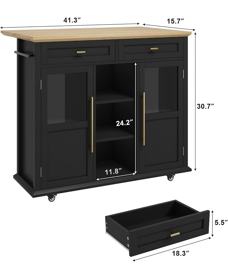 gaomon Mobile Storage Island, 2-Tier Rolling Kitchen Cart with Storage Shelf & Towel Rack