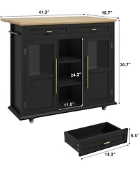 gaomon Mobile Storage Island, 2-Tier Rolling Kitchen Cart with Storage Shelf & Towel Rack