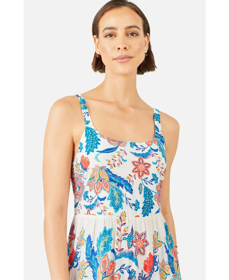 Yumi Women's Floral Block Print Tiered Maxi Sun Dress