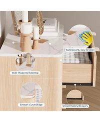 gaomon 32" Width Fluted Nightstand Set of 2, Modern 3 Drawer Bedside Table with Faux Marble Top, Wood Chest of Bedside Table with Curved Profile
