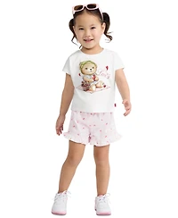 Levi's Girls' Toddler 2T-4T Crewneck T-Shirt and Shorts, 2-Piece Set