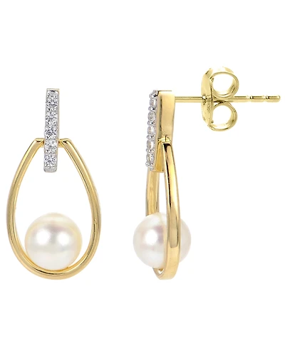 Macy's Cultured Freshwater Pearl (6-6.5mm) & Lab-Created White Sapphire (0.13 ct. t.w.) Drop Earrings in 14k Gold-Plated Sterling Silver