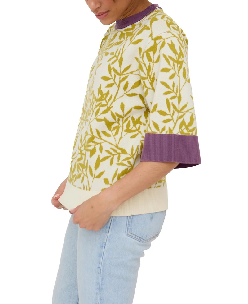 Raffya Women's Daffodil Slouchy Leaf Print Knitted T-shirt