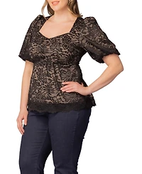 Kiyonna Plus Winsome Sweetheart Lace Peplum Top