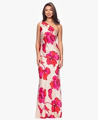 Xscape Petite One-Shoulder Printed Gown