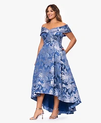 Xscape Plus High-Low Off-The-Shoulder Gown