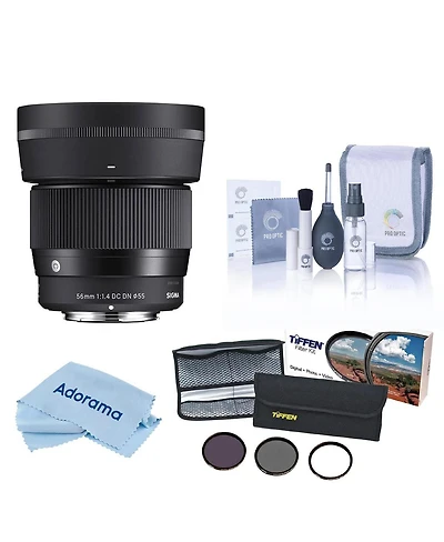 Sigma 56mm f/1.4 Dc Dn Contemporary Lens for Sony E, Bundle with 55mm Essential Filter Kit, Cleaning Kit and Cleaning Cloth