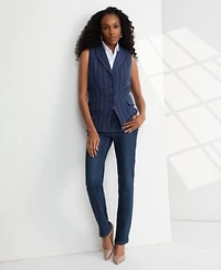 Jones New York Womens Four Button Linen Blend Peak Lapel Vest