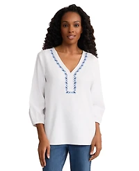 Jones New York Women's V-Neck Popover Top