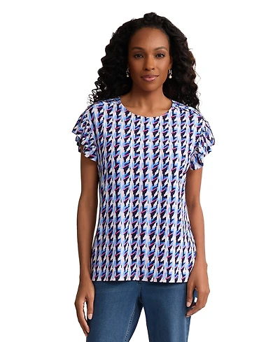 Jones New York Women's Flutter-Sleeve Round Neck Top