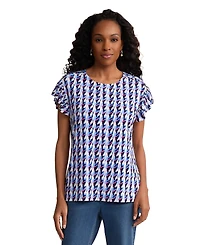 Jones New York Women's Flutter-Sleeve Round Neck Top