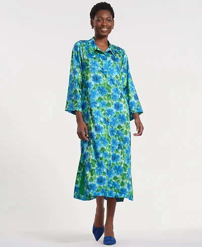 Isaac Mizrahi Women's Long-Sleeve Collared Maxi Dress