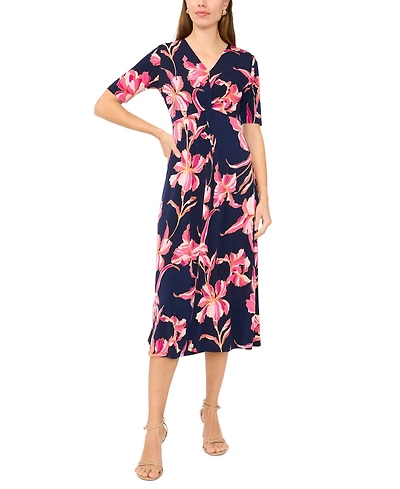 Msk Women's Short-Sleeve V-Neck Twist Front Midi Dress