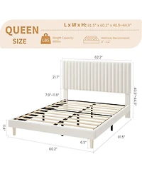 gaomon Upholstered Platform Bed Frame Vertical Channel Tufted Adjustable Headboard, Strong Wooden Slats Support