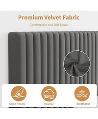 gaomon Upholstered Platform Bed Frame Vertical Channel Tufted Adjustable Headboard, Strong Wooden Slats Support