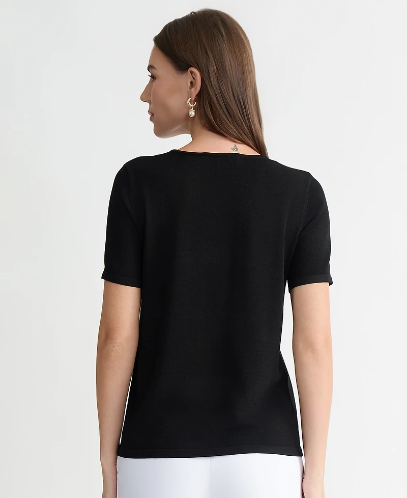 Kasper Petite Short-Sleeve V-Neck Sweater