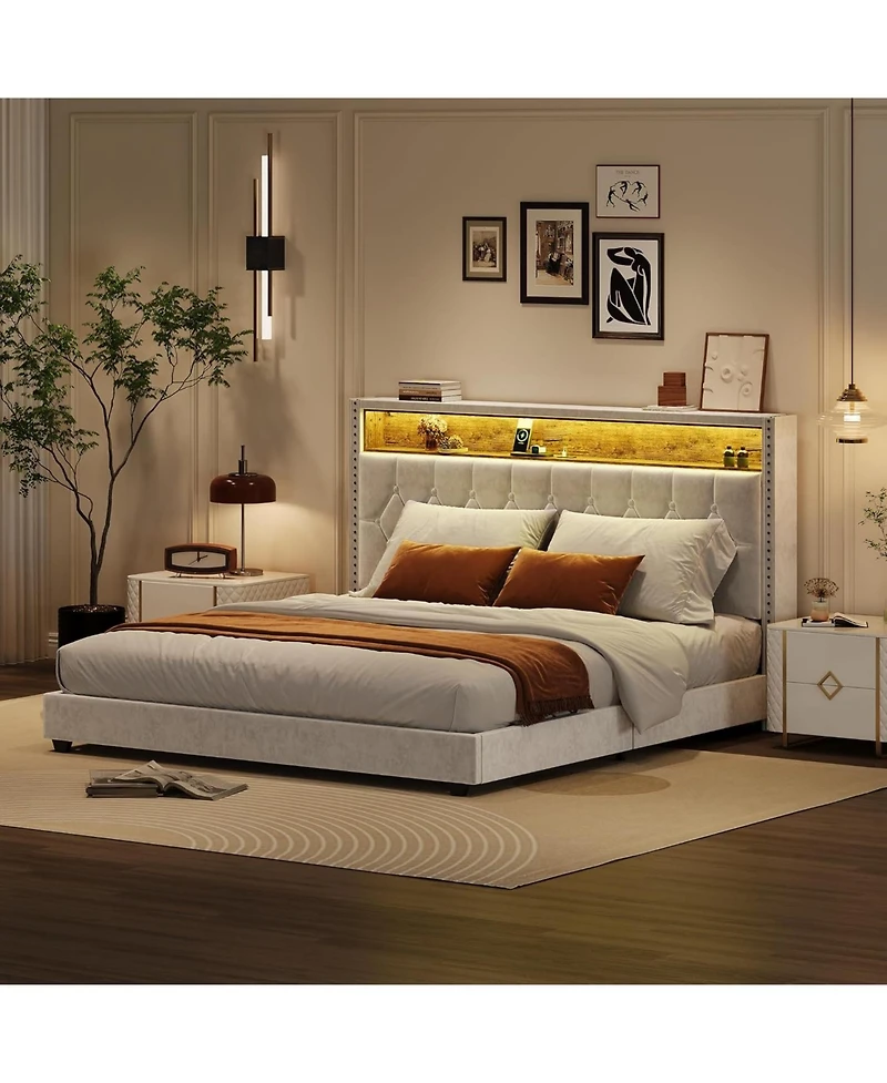 gaomon Upholstered Bed Frame With 4 Drawers Adjustable Headboard Simple Assembly No Box Spring
