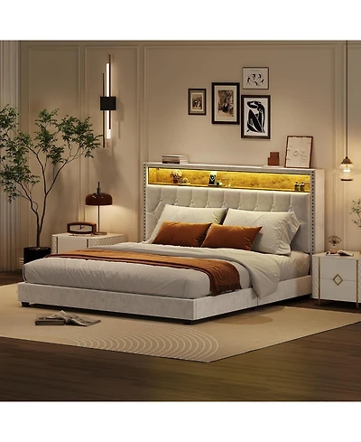 gaomon Upholstered Bed Frame With 4 Drawers Adjustable Headboard Simple Assembly No Box Spring