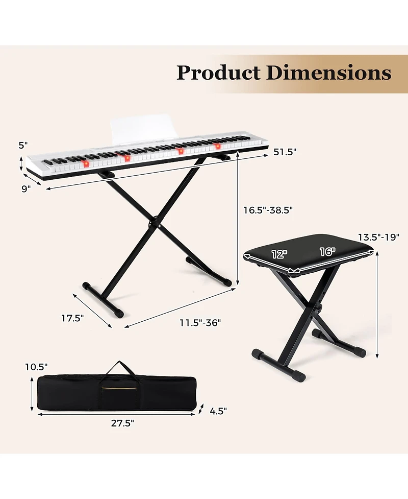 Mecale 88-Key Electric Piano Keyboard with Adjustable Stand & Portable Bag for Home or Travel