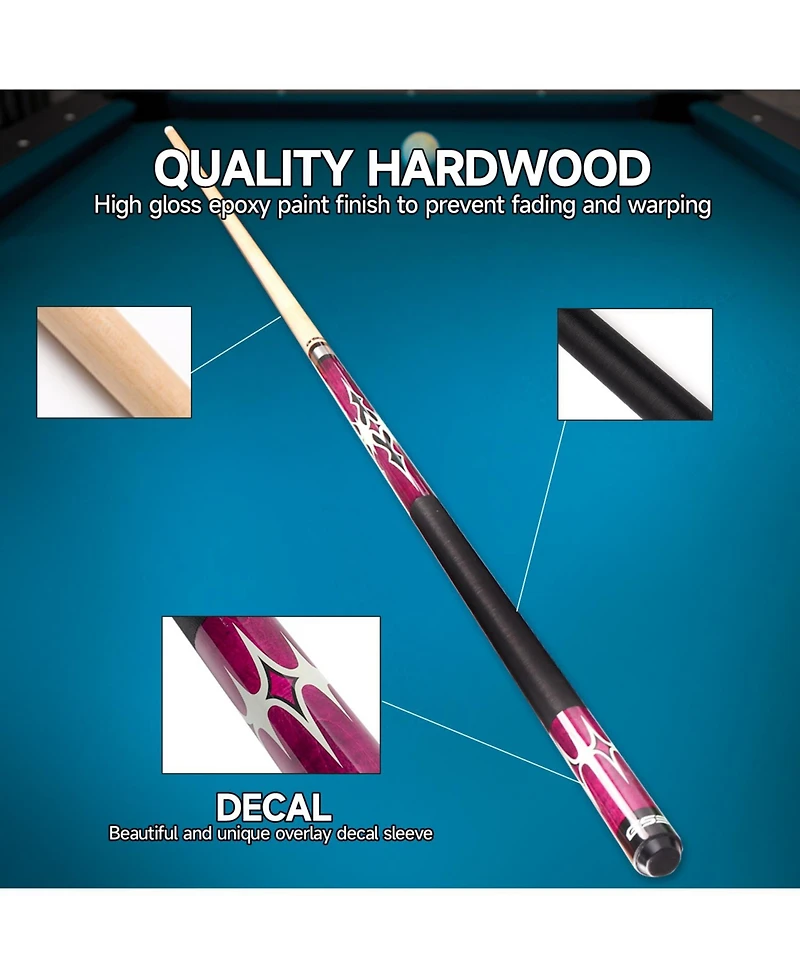 Gse Games & Sports Expert 58" 2-Piece Purple Canadian Maple Hardwood Billiard Pool Cue Stick for Men/Women - 20oz
