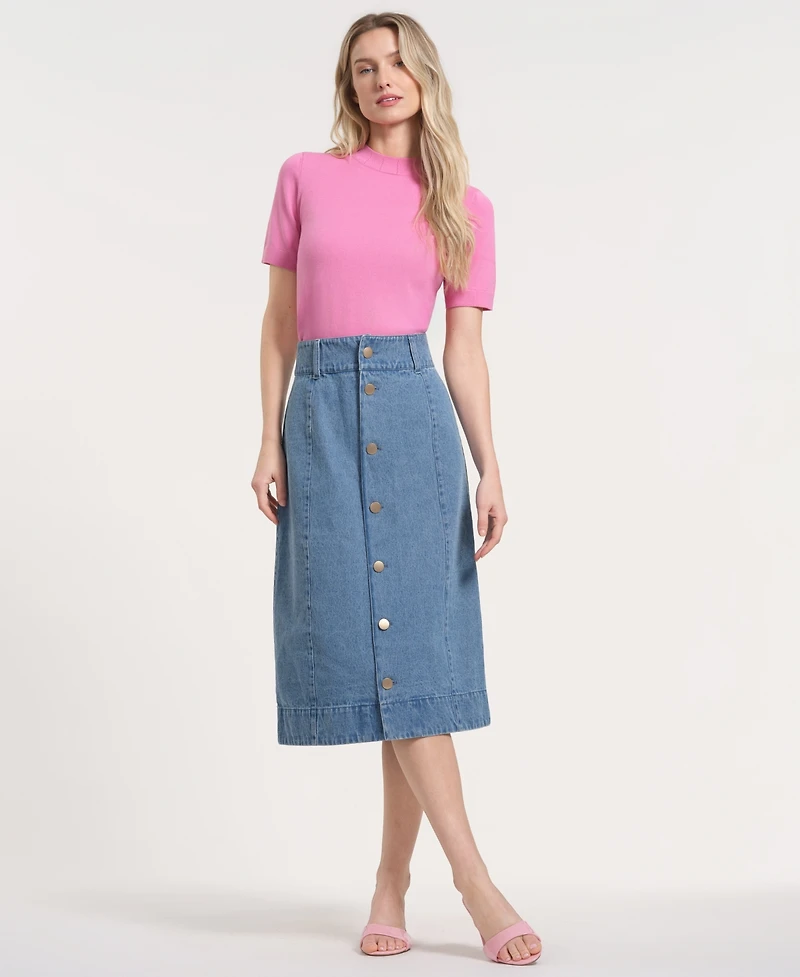 Isaac Mizrahi Women's Button-Front Denim Maxi Skirt