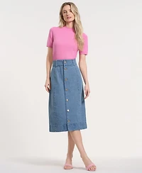 Isaac Mizrahi Women's Button-Front Denim Maxi Skirt