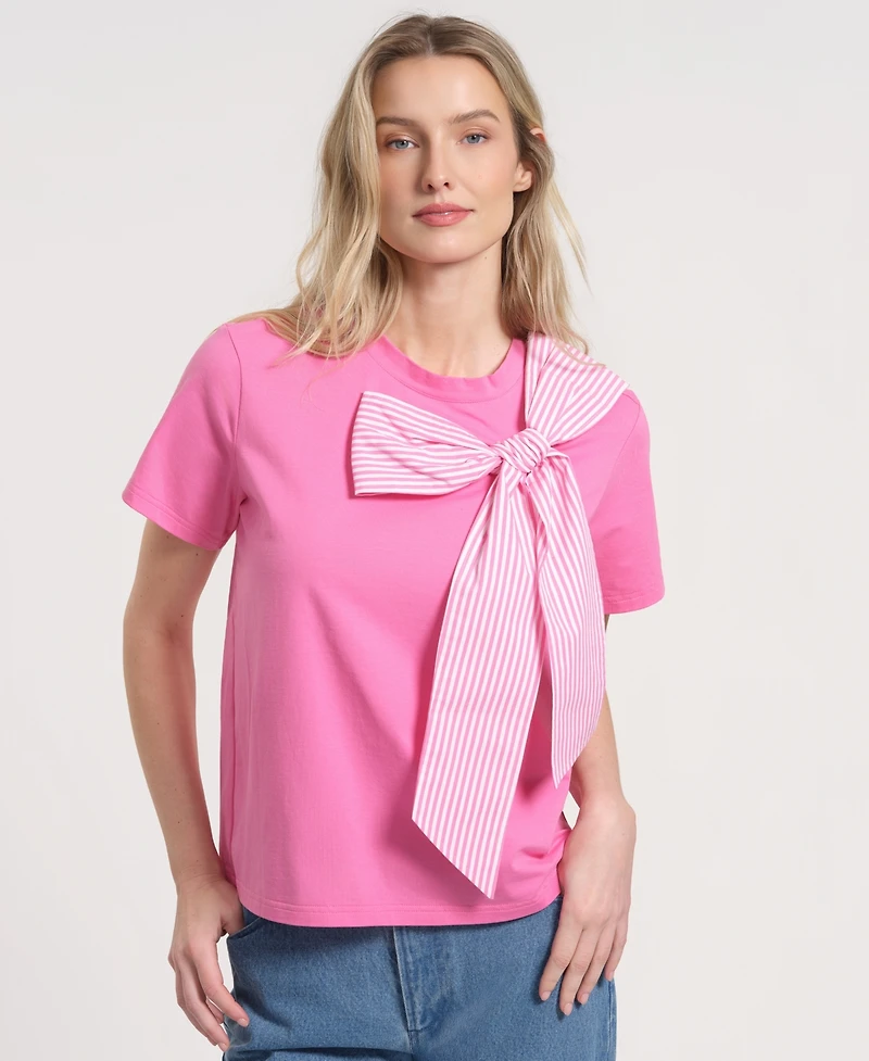 Isaac Mizrahi Women's Short-Sleeve Bow Knit T-Shirt