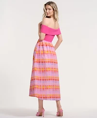Isaac Mizrahi Women's Off-The-Shoulder Printed Maxi Dress