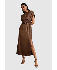 Warehouse Women's Leather Look Twist Front Midi Dress