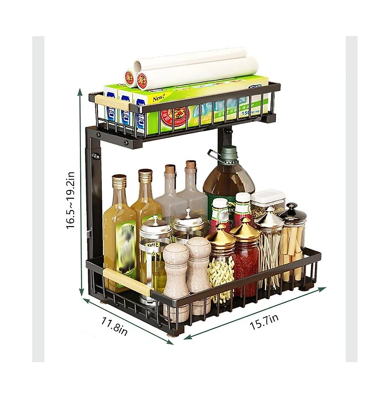 Gaomon Under Sink Organizer, Kitchen Organizers and Storage Basket, Slide Out 2 Tier Metal Shelf, Carbon Steel Pantry Cabinet Organizer