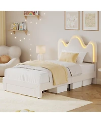 gaomon Bed Frame Adjustable Upholstered Headboard Storage Drawers Boucle Lamb Fleece Led Kids Bed Wood Slats