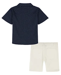 Tommy Hilfiger Baby Boys' Printed Poplin Short-Sleeve Shirt and Twill Shorts, 2-Piece Set