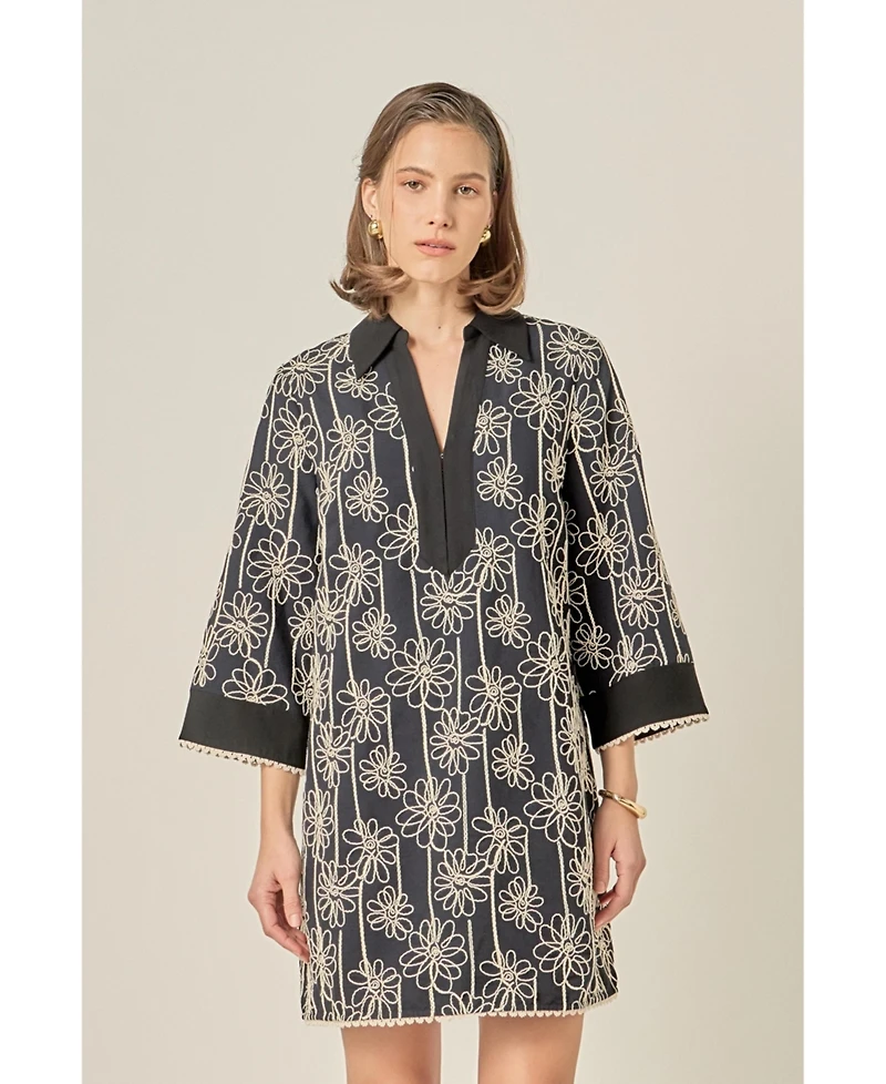 English Factory Women's Floral Embroidered Collar Mini Dress