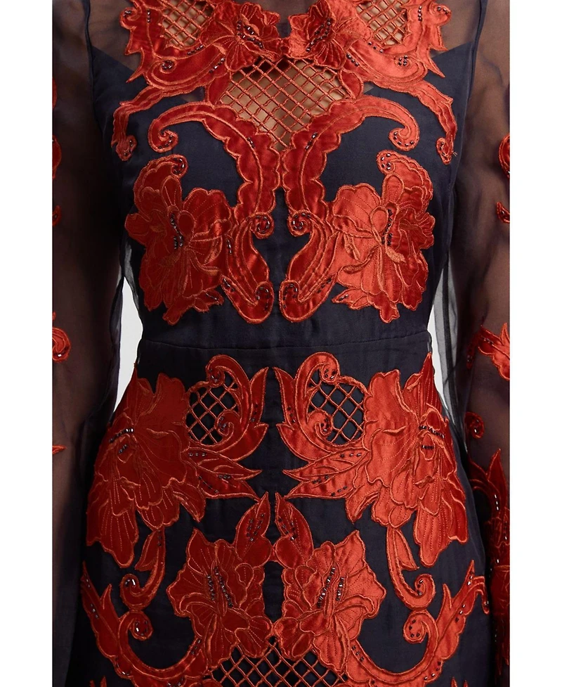 Karen Millen Women's High Neck Embroidered Midi Dress